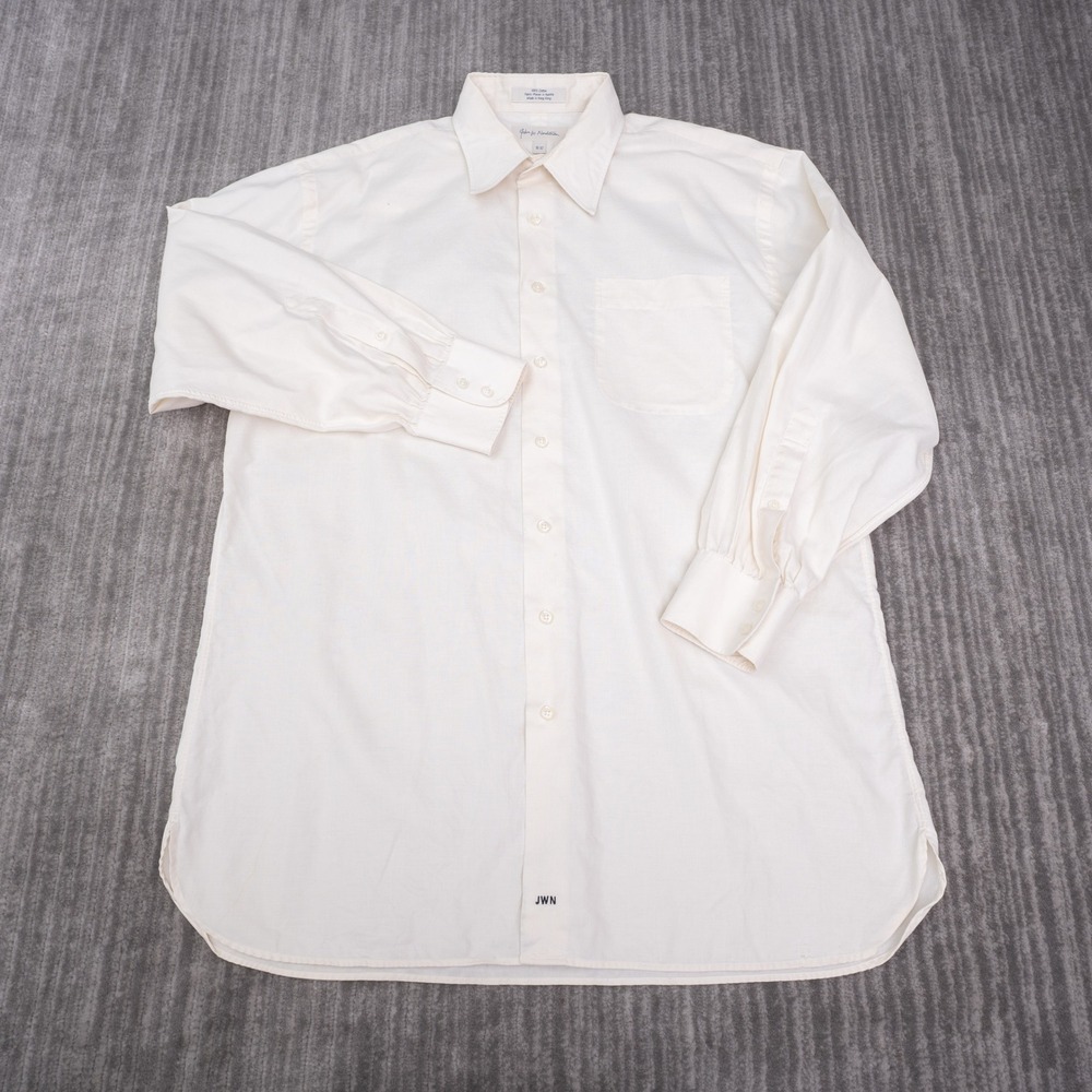 John W. Nordstrom Dress Shirt Mens 16-32 Cream Good Cotton Woven in Austria